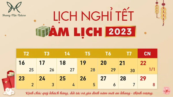 HƯƠNG MỘC NATURE THÔNG BÁO  LỊCH NGHỈ TẾT NGUYÊN ĐÁN 2023